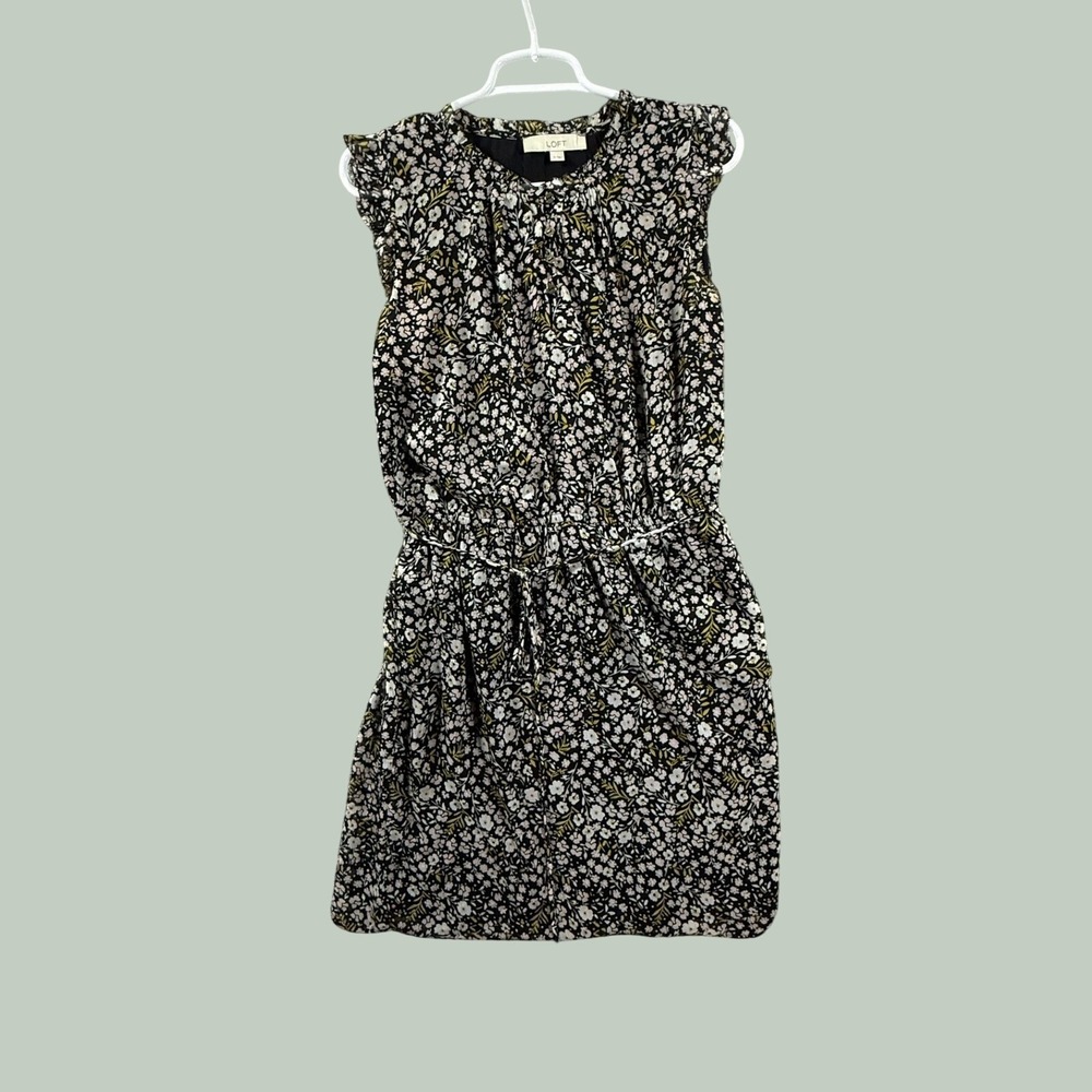 Loft Womens Floral Sleeveless Mini Dress Black Yellow White Size M Button Front
